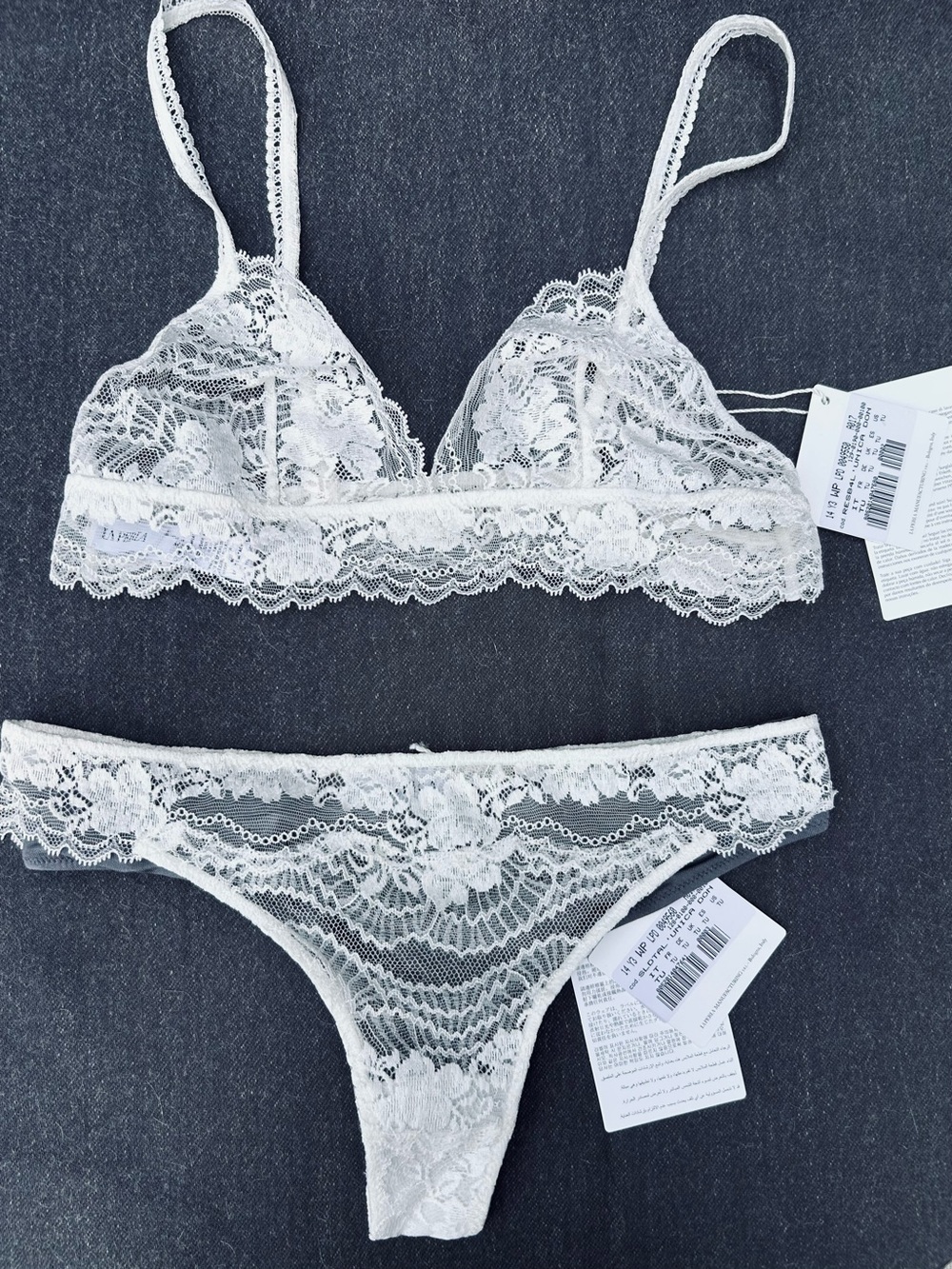 La Perla Ivory Floral Lace Bralette & Bikini Set